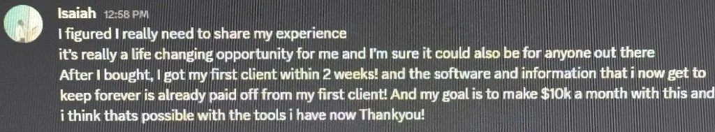 Isaiah, LeadPoint member: got first client within 2 weeks